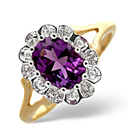 Amethyst and 0.19CT Diamond Ring 9K Yellow Gold