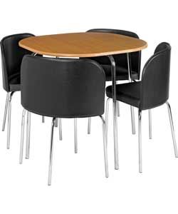 Unbranded Amparo Oak Finish Dining Table and 4 Black Chairs