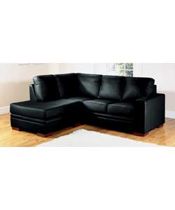 Contemporary style corner group in corrected grain leather. Suitable for general use. 46% top grain