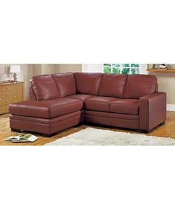 Contemporary style corner group in corrected grain leather.Fibre-filled back cushions.Suitable for
