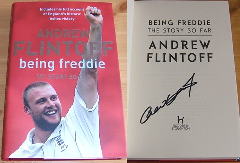 Andrew Flintoff`s new book `Being Freddie` signed in black pen on the inside title page