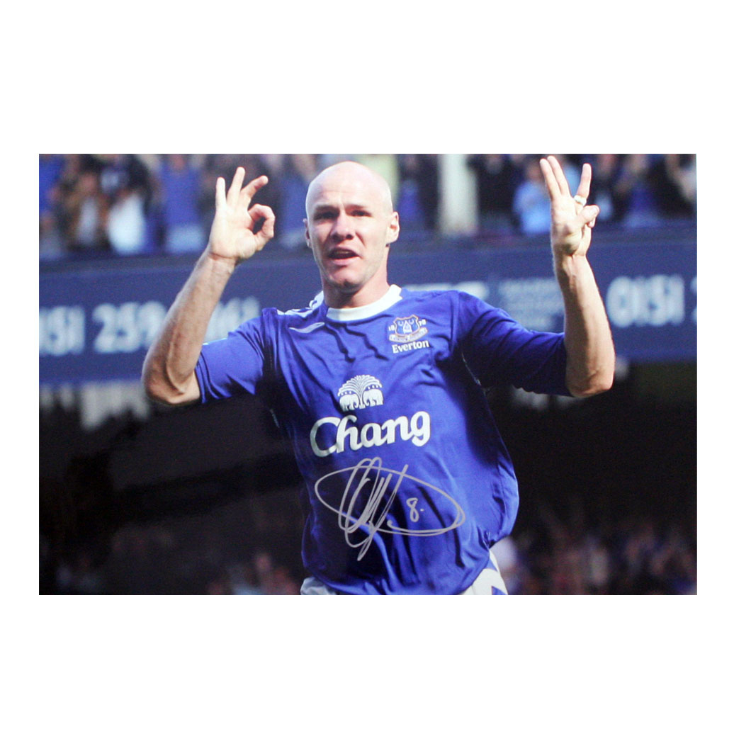 This photograph shows Andy Johnson celebrating his second goal in Everton