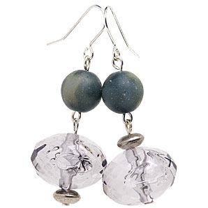 Rose tinted cut glass drop earrings with celadon a