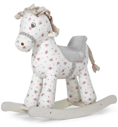Make a little girls dream come true with our beautifully made Annabel Pony. - Soft floral fabric, with a softly padded raised seat unit for added support and comfort- Features soft fabrics and crinkle material in her mane- Solid wood frame and handgr