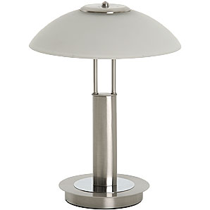 Touch desk lamp with a stainless steel base and an opal glass shade