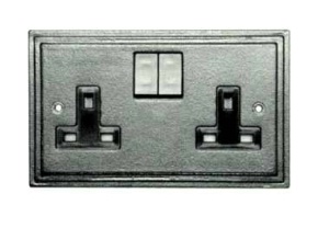 Black Antique style double switched socket