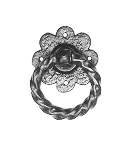 Antique ring handle. The rose measures 101mm diameter and the handle measures 101mm diameter. Can