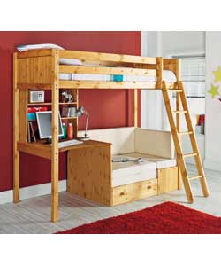 Unbranded Antique Pine High Sleeper - Comfort Mattress/Cream Sofabed