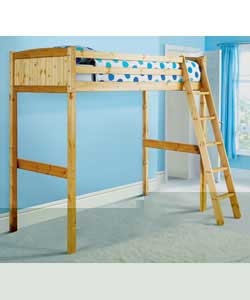 Antique stained solid pine high sleeper with a slanting ladder. Size (W)98, (152 including ladder), 