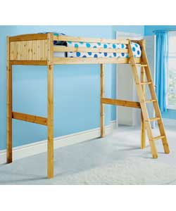 Antique stained solid pine high sleeper with a slanting ladder. Size (W)98, (152 including ladder), 