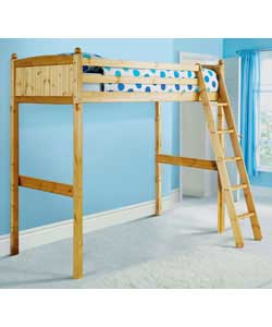 Antique stained solid pine high sleeper with a slanting ladder. Size (W)98, (152 including ladder), 