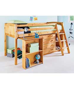 Unbranded Antique Pine Mid Sleeper with Protector Mattress and Desk