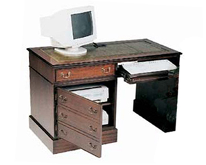 Beautifully hand finished traditional style single pedestal computer desk. Real wood veneered. Gold