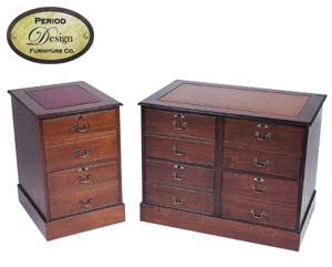 Beautifully hand finished traditional style filing cabinets. Real wood veneered. Gold embossed leath