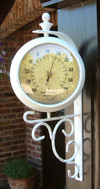 Unbranded Antique White Clock/Thermometer