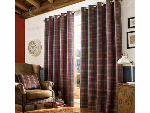 Archie collection features a beautiful heavy weight checked design in a wool look fabric. with contemporary eyelet header. Made from 100% polyester. Lined. Lining fabric: 20% cotton. 80% and polyester. Size 117cm (46 inches) wide by 229cm (90 inches)