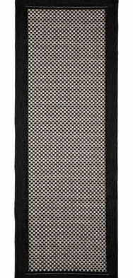 This hard-wearing contemporary artisan rug features a stylish black border and flat weave design. ideal for picking up dirt as its easy to clean. Easy care and hard-wearing. 100% polypropylene. Woven backing. Surface shampoo only. Size L180. W67cm. W
