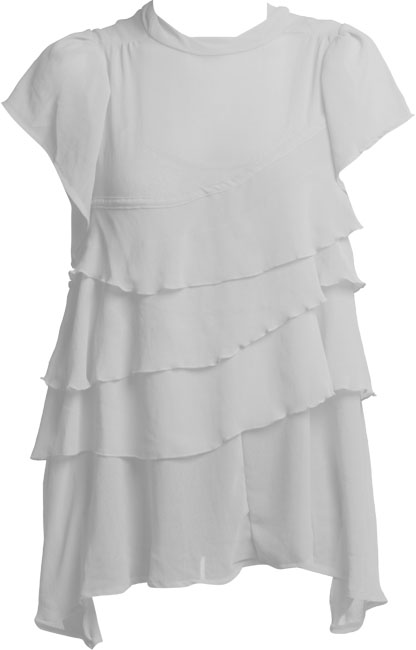 Chiffon tiered top with asymetric hem line, 100 Polyester, Length 67cm at back.