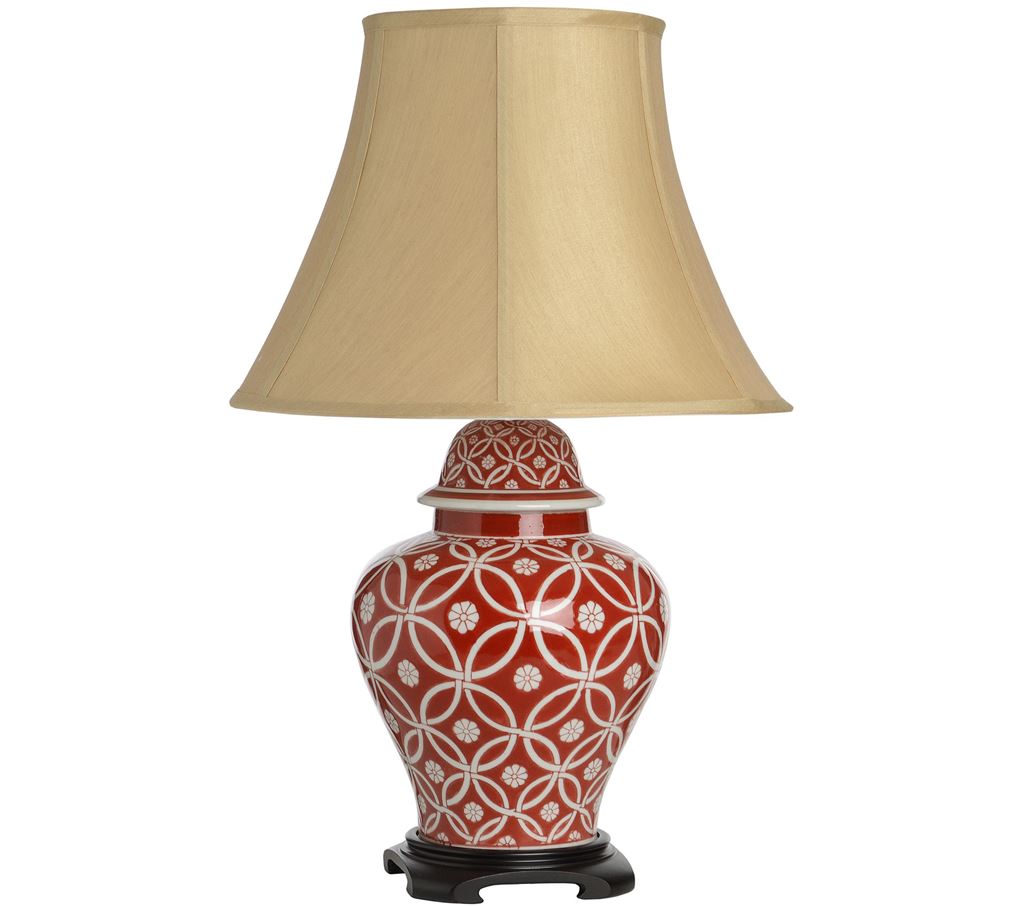 Unbranded Athos Cream On Red Patterned Ceramic Table Lamp