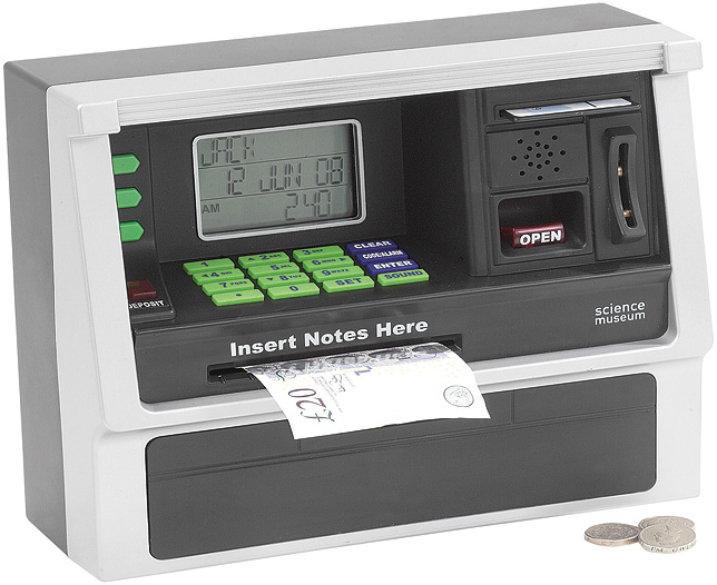 The genius ATM Bank looks like a miniature hole-in-the-wall cash machine, and to all intents and pur