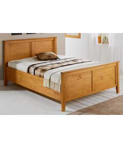 Solid pine bedstead in oak stain finish.Size (W)147.4, (L)201.5, (H)97(incl headboard)cm. (H) 42.2(e
