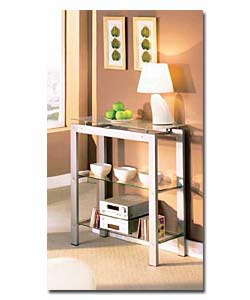 Silver coloured tubular metal frame with tempered