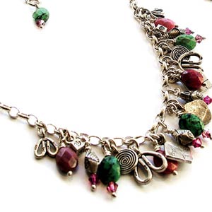 Azuni London Designer Jewellery 2005 Collection. Silver and semi-precious Rhodonite and African