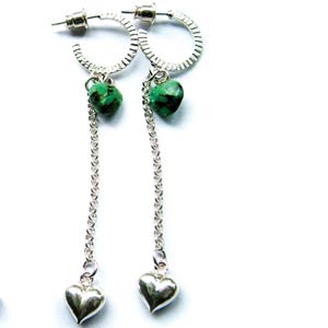 Azuni London Designer Jewellery 2005 Collection. Silver hoop earings with an African Turquoise