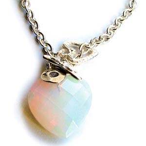 Azuni of London Designer Jewellery Collection 2005. Silver link necklace with a faceted Opalite