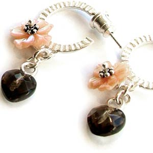 Azuni London Designer Jewellery 2005 Collection. Silver stud hoop earings with a detailed Mother of