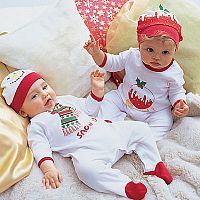 With matching hats. Printed details Little Pud! an