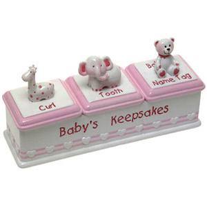 This Baby Girl Triple Keepsake Box is a beautiful all in one place in which to store those precious 