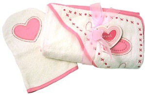 Baby Hooded Towel and Wash Mitt Gift Set - Pink