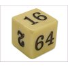 6 sided doubling cube, with the numbers: 2, 4, 8, 16, 32 and 64. For use in backgammon.
