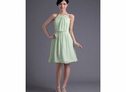 Unbranded Backless Halter Pleat Knee-length Chiffon Dress