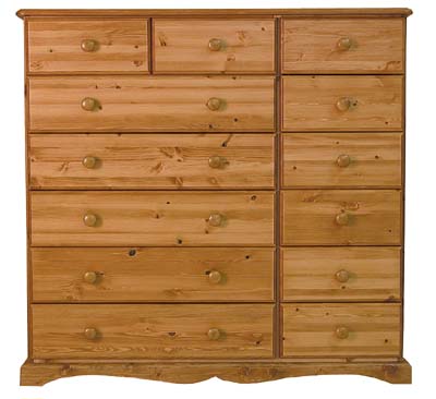 13 DRAWER COMBINATION CHEST OF DRAWERS.THE DRAWERS HAVE DOVETAILED JOINTS WITH TONGUE AND GROOVED
