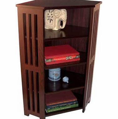 The mission storage unit makes great use of space by slotting neatly into the corner of any room. Simple yet elegantly styled this free standing shelving unit is ideal for displaying your ornaments. books or collections. Ideal for media storage but e