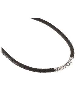 Unbranded Balinese Gents Sterling Silver and Leather Necklace