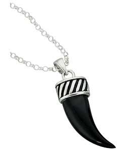 Balinese Sterling Silver Herringbone Onyx Horn Pendant