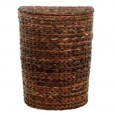 A sturdily constructed rustic handmade basket for linen woven in dark banana leaf. H59 x W48 x D36cm
