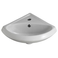 Dimensions: (W)345 x (D)345mm, Colour: White, Modern style 1 tap hole corner cloakroom basin, Great