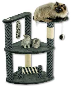 Black and grey deluxe multi-tiered cat adventure centre for the truly spoiled cat.Scratch resistant