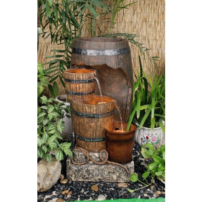 Unbranded Barrel Planter and Pots Water Feature
