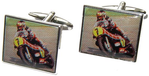 A pair of cufflinks featuring a photograph of the