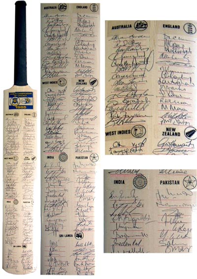 Unbranded Bat signed by 7 International teams inc. England - 1985