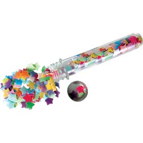 Hundreds of glittery  multi-coloured stars contained in a 7`` (18cm) tube. Sprinkled into the water