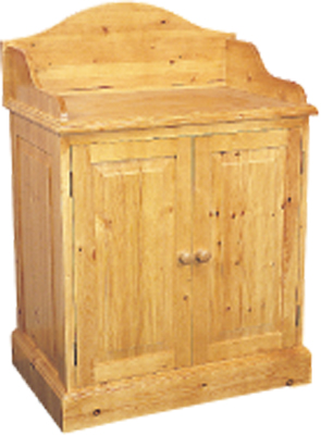 This lovely pine 2 door vanity unit has wooden splashback and no back to allow for easy plumbing or