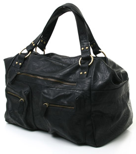 Large black shoulder bag with zip fastening closure and front pocket detail. Spacious and stylish, t