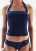 The Speedo Beach Pinstripe bandeau tankini set has