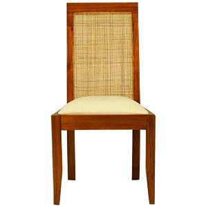 A side chair with woven cane back panels, part of